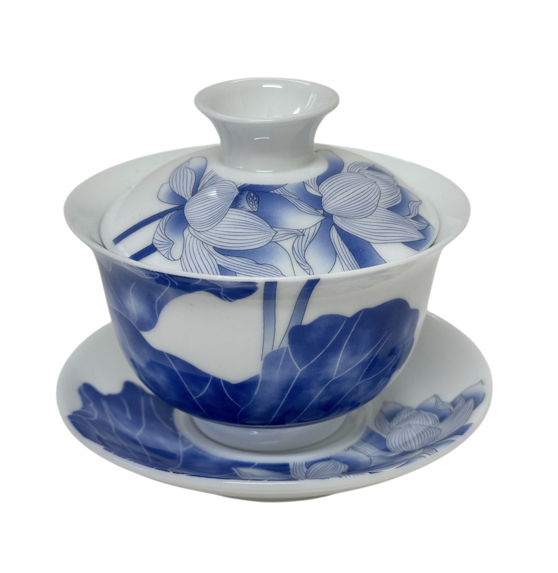 1983 Gaiwan 120ml 3 delig 'Blue & White Lotus' - Afbeelding 3