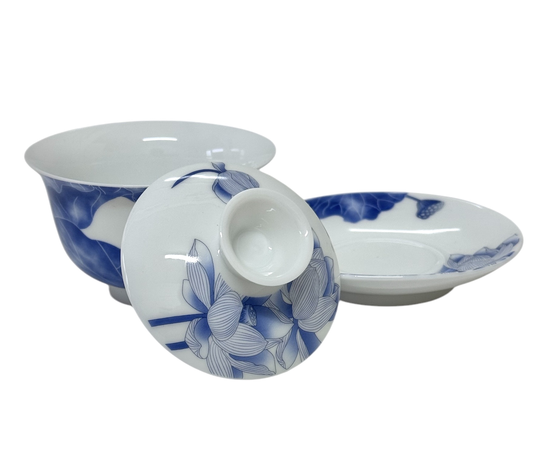 1983 Gaiwan 120ml 3 delig 'Blue & White Lotus' - Afbeelding 2