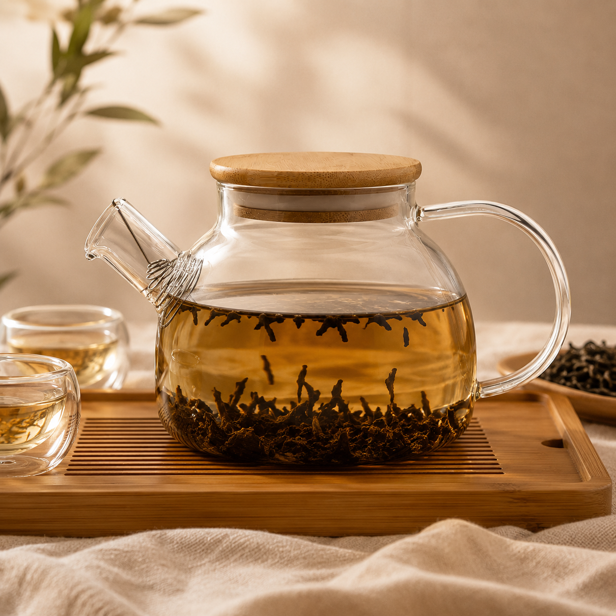 1977 Glazen theepot 'Bamboo Harmony' met deksel 1 liter - Afbeelding 2