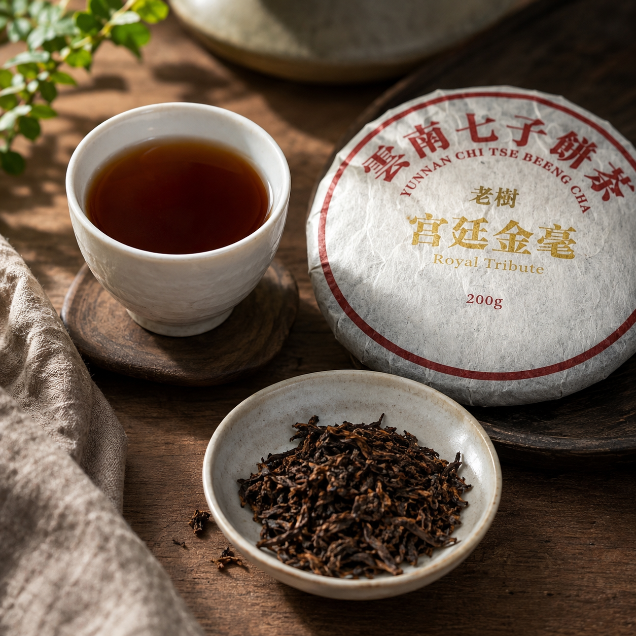 712 China Old Bush Gong Ting Shou Pu Er Bio Cake 200 gram - Afbeelding 6